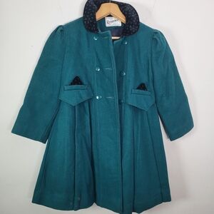 Rothschild Girls Teal Coat with Black Collar Vintage Retro SZ 6X